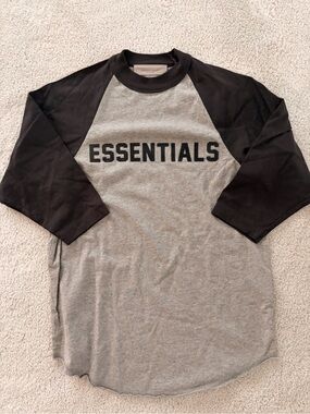 ESSENTIALS KIDS Grey Body with Black Raglan Sleeve Logo Tee